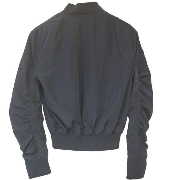 Active USA Navy Blue Gathered Sleeves Full Zip Sz S Women Jacket - Picture 3 of 10